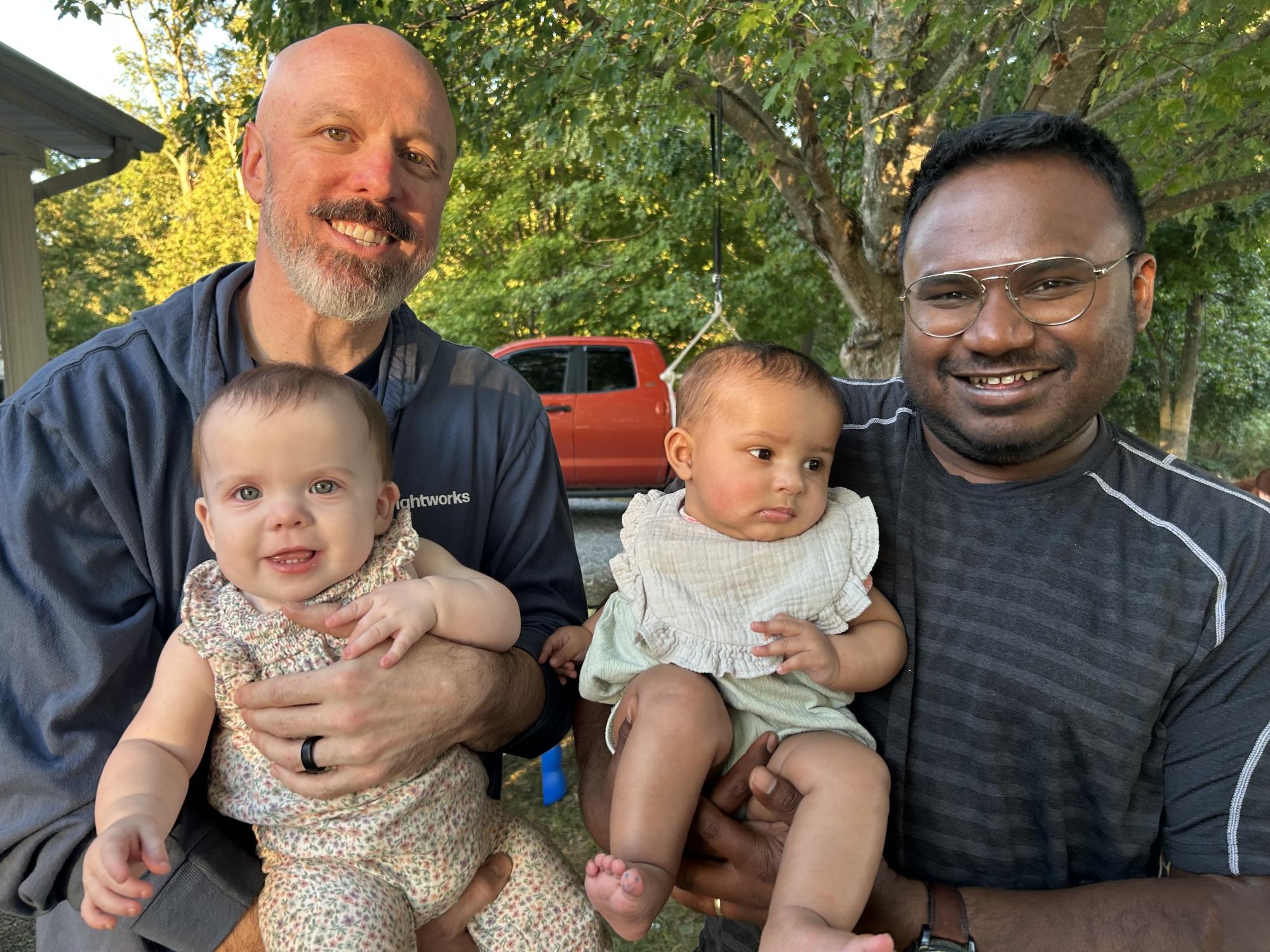 The dads with Sophia and Evie